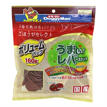 ごほうびセレクト うまい！レバースナック 緑黄色野菜入り 160g ドギーマン DoggyMan ドギーマンハヤシ