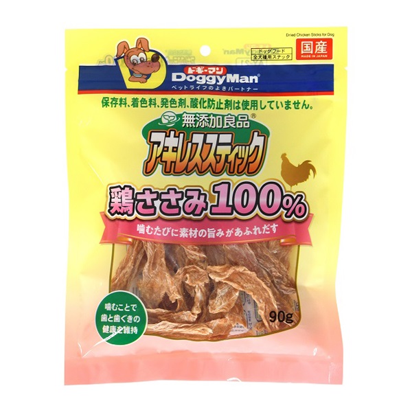 ドギーマン 無添加良品 アキレススティック 鶏ささみ 100% 90g