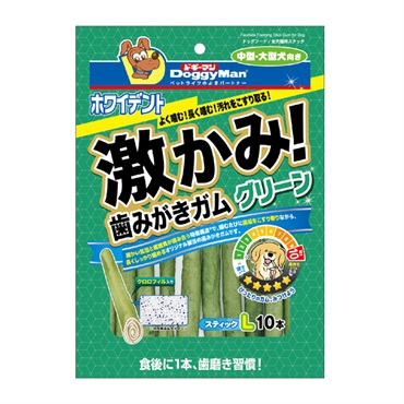 ホワイデント 激かみ！歯みがきガム スティック ドギーマン DoggyMan ドギーマンハヤシ(グリーン L 10本)