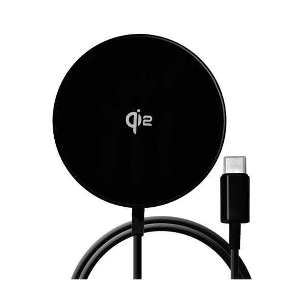 ワイヤレスチャージャー Qi2認証 15W 1.5mType-Cケーブル直付 ブラック