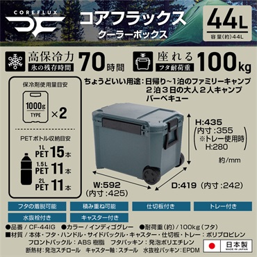 JEJアステージ　COREFLUX クーラーボックス　インディゴグレー(44L)