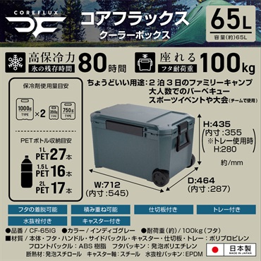 JEJアステージ　COREFLUX クーラーボックス　インディゴグレー(65L)