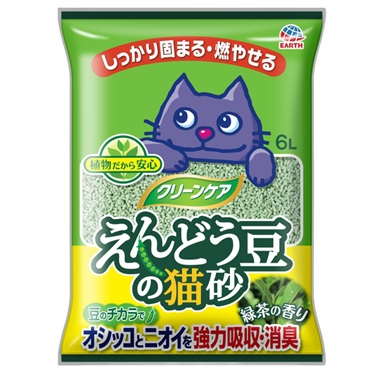 クリーンケア えんどう豆の猫砂 緑茶の香り 6L アース・ペット