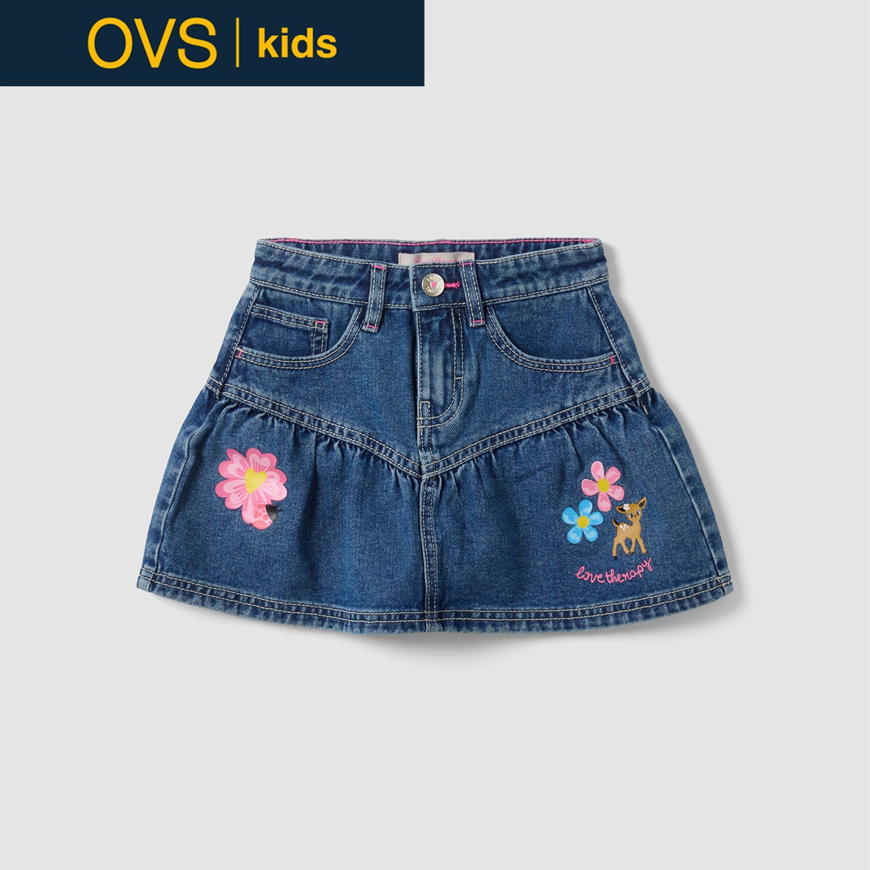 OVS KIDS(オヴィエッセ キッズ) ブルーピュアコットンスカート キッズ 女の子(ミディアムブルー-116cm)