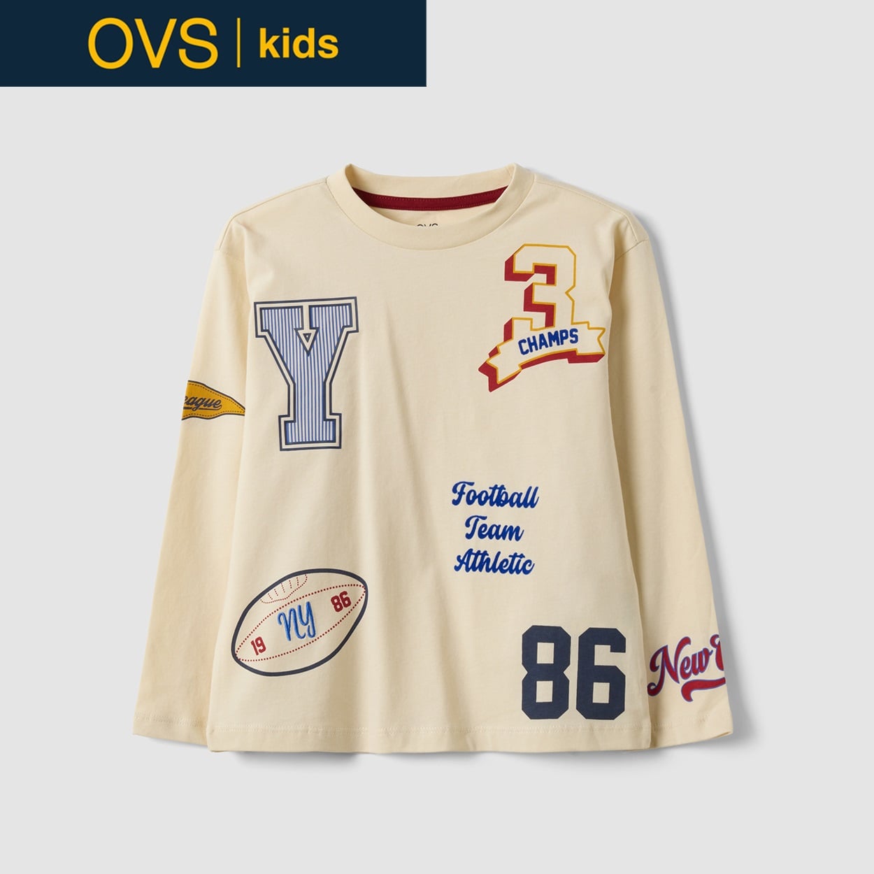 OVS KIDS(オヴィエッセ キッズ) ベージュピュアコットンクルーネックTシャツ キッズ 男の子(ピスタチオ-104cm)