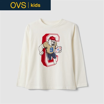 OVS KIDS(オヴィエッセ キッズ) ホワイトピュアコットンクルーネックTシャツ キッズ 男の子(クラウドホワイト-104cm)