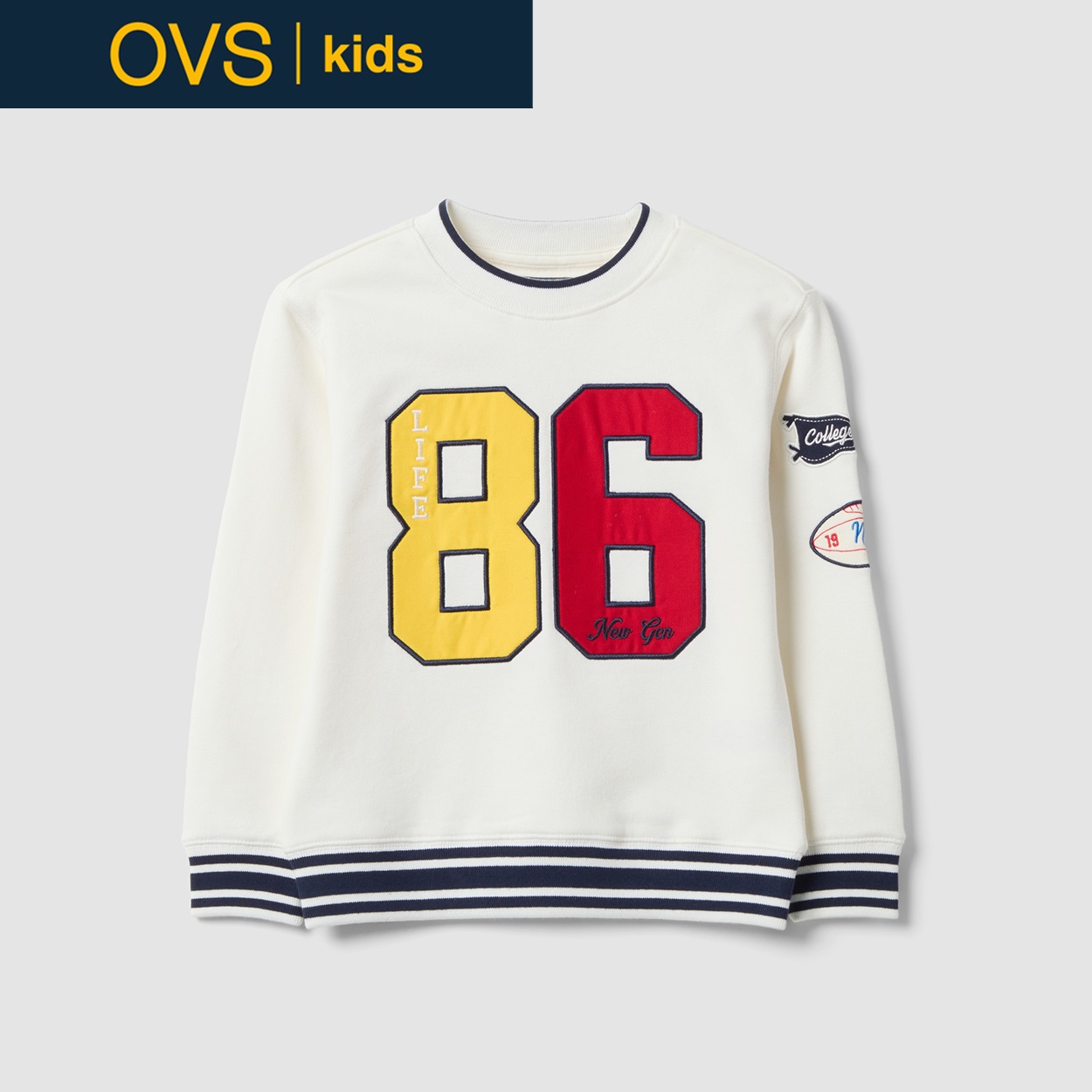 OVS KIDS(オヴィエッセ キッズ) ホワイトコットン混スウェットシャツ キッズ 男の子(プリスティンホワイト-110cm)