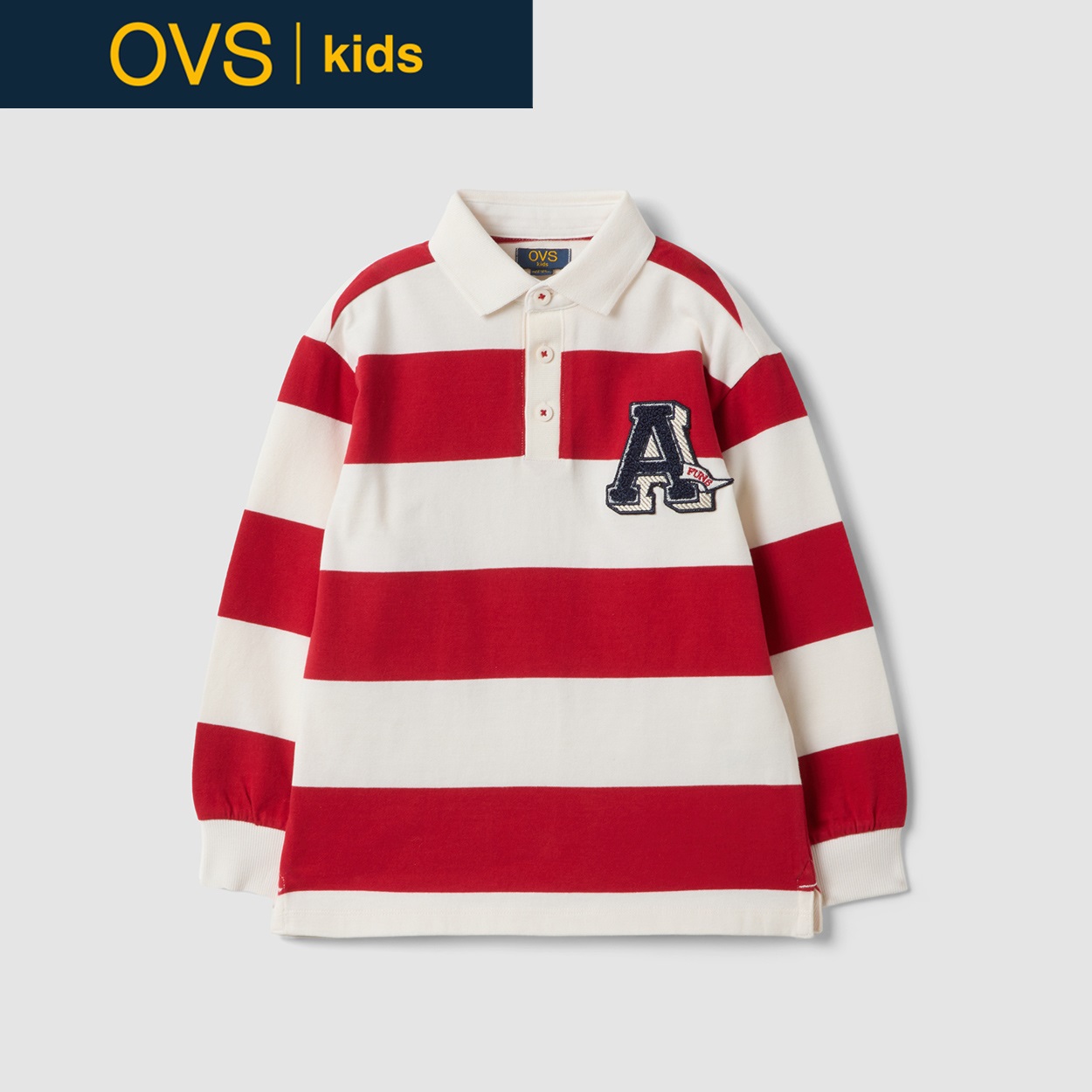 OVS KIDS(オヴィエッセ キッズ) レッドピュアコットンポロシャツ キッズ 男の子(マルチカラーストライプ-140cm)