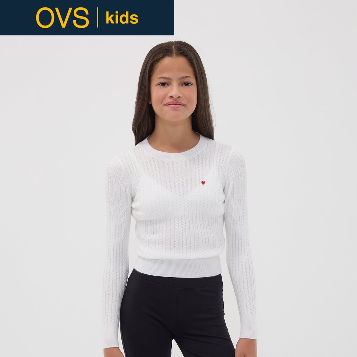 OVS KIDS(オヴィエッセ キッズ) ホワイトレーヨン混ニットプルオーバー キッズ 女の子(エグレット-152cm)