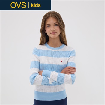 OVS KIDS(オヴィエッセ キッズ) マルチカラーレーヨン混ニットプルオーバー キッズ 女の子(ライトブルーストライプ×ホワイト-146cm)