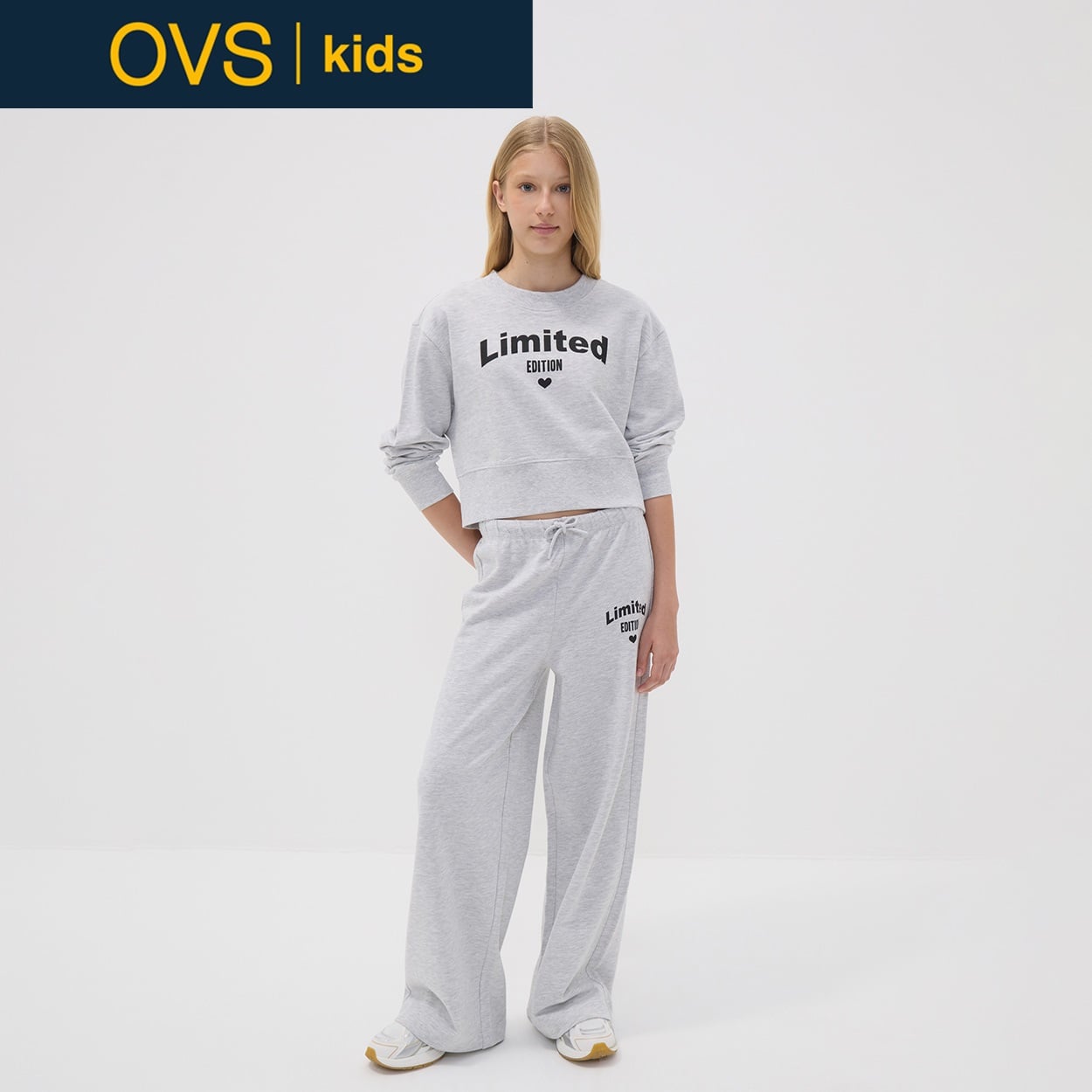 OVS KIDS(オヴィエッセ キッズ)  グレー コットンレーヨン混 キュロットフィット ジョガーパンツ キッズ 女の子(ライトグレーメランジ-152cm)