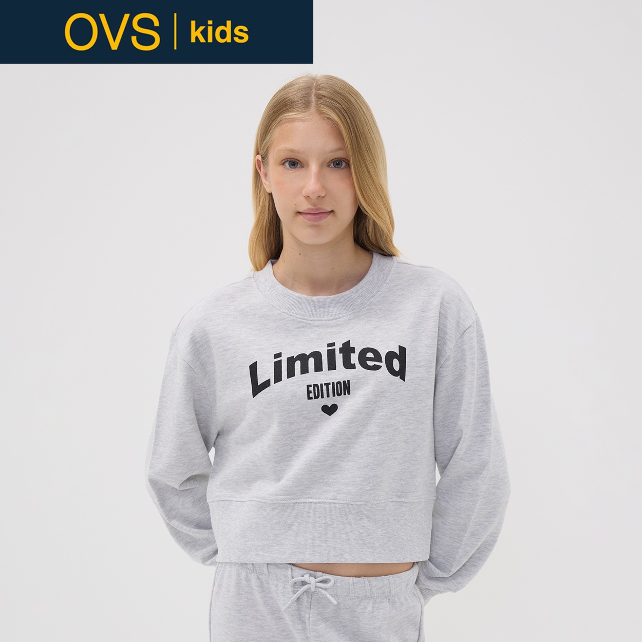 OVS KIDS(オヴィエッセ キッズ)  グレー オーガニックコットン スウェットシャツ キッズ 女の子(ライトグレーメランジ-158cm)