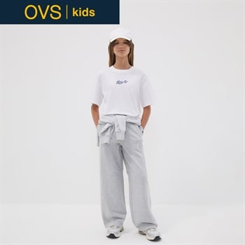 OVS KIDS(オヴィエッセ キッズ)  グレー コットンレーヨン混 ワイドレッグパンツ キッズ 女の子(ミディアムグレーメランジ-146cm)