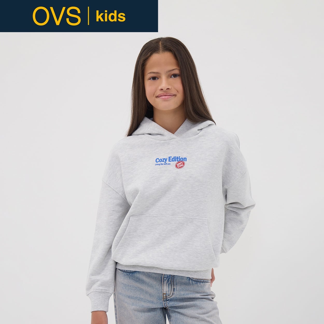 OVS KIDS(オヴィエッセ キッズ)  グレー コットンレーヨン混 パーカー キッズ 女の子(グレーメランジ-158cm)
