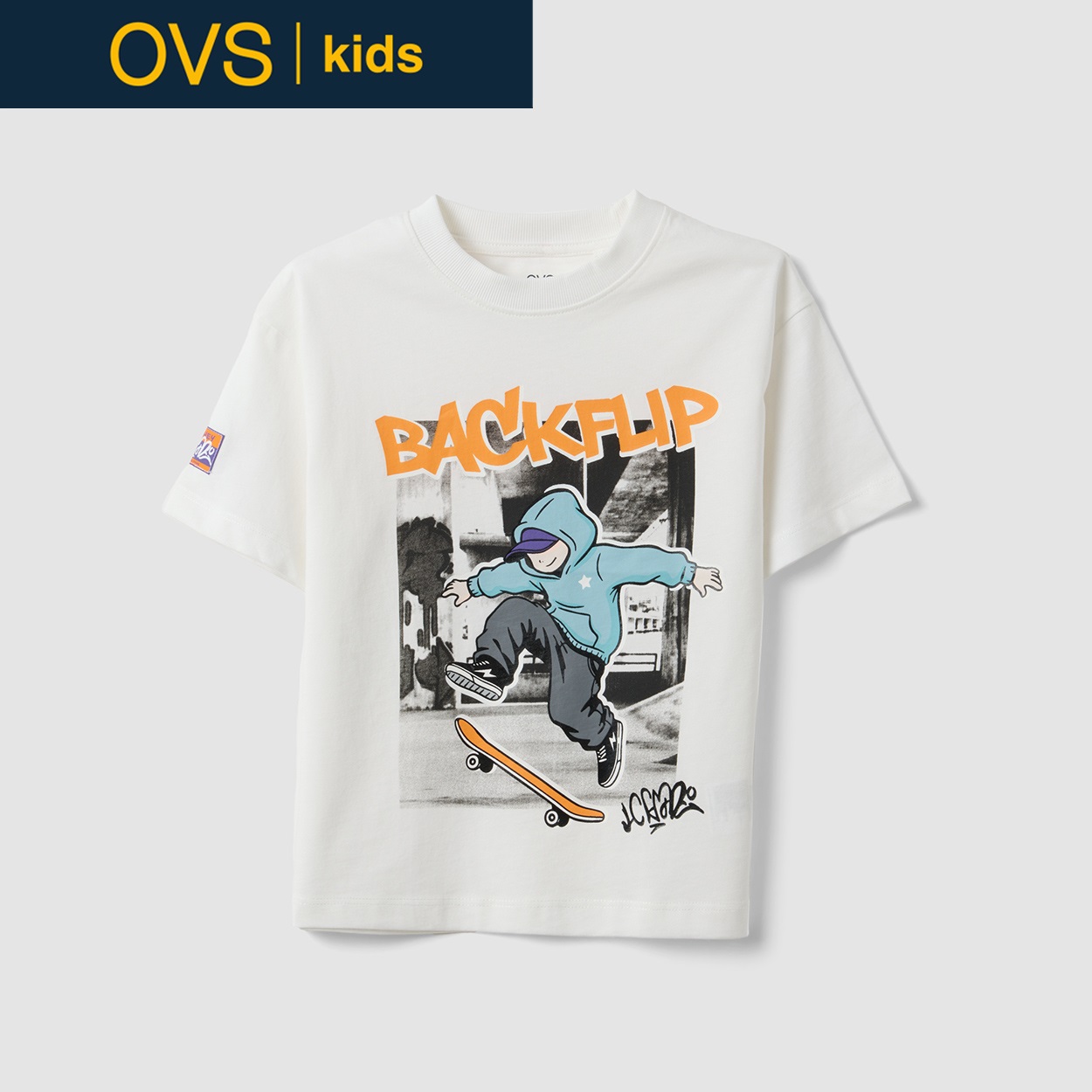 OVS KIDS(オヴィエッセ キッズ) ホワイトピュアコットンオーバーサイズTシャツ キッズ 男の子(クラウドホワイト-134cm)