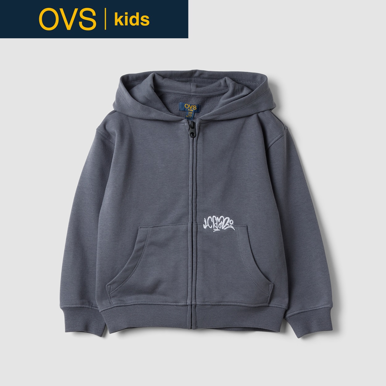 OVS KIDS(オヴィエッセ キッズ) グレーコットン混パーカー キッズ 男の子(グリザイユグレー-104cm)