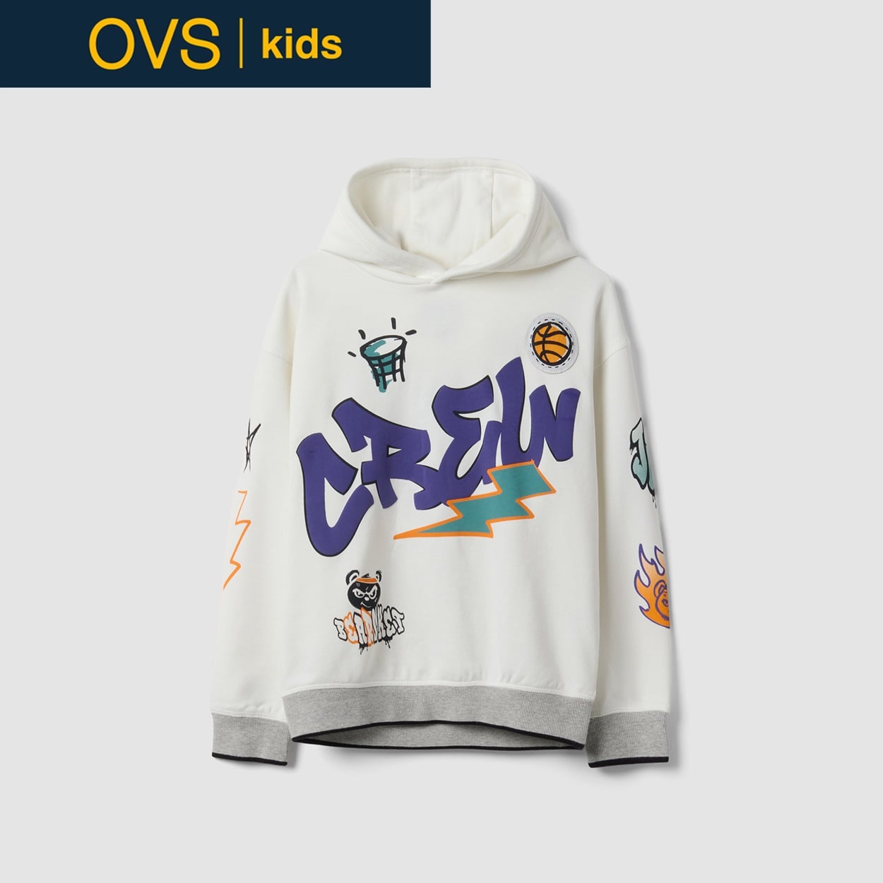 OVS KIDS(オヴィエッセ キッズ) ホワイトコットン混パーカー キッズ 男の子(クラウドホワイト-122cm)