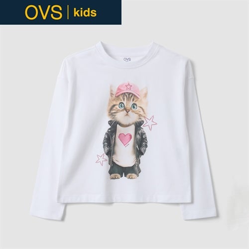 OVS KIDS(オヴィエッセ キッズ)  ホワイト ピュアコットン ロングスリーブ Tシャツ キッズ 女の子