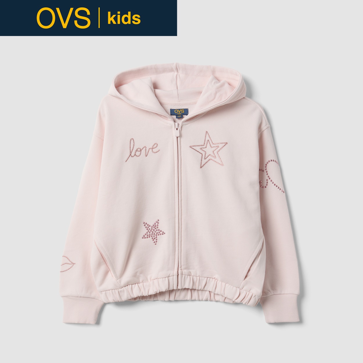 OVS KIDS(オヴィエッセ キッズ)  ピンク ピュアコットン クロップド パーカー キッズ 女の子(プリムローズピンク-134cm)