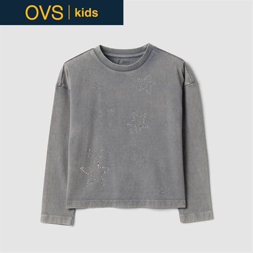 OVS KIDS(オヴィエッセ キッズ)  グレー ピュアコットン クルーネック Tシャツ キッズ 女の子