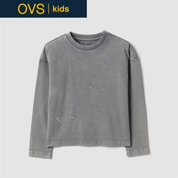 OVS KIDS(オヴィエッセ キッズ)  グレー ピュアコットン クルーネック Tシャツ キッズ 女の子(アロイグレー-104cm)