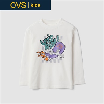 OVS KIDS(オヴィエッセ キッズ) ホワイトピュアコットンクルーネックTシャツ キッズ 男の子(クラウドホワイト-104cm)