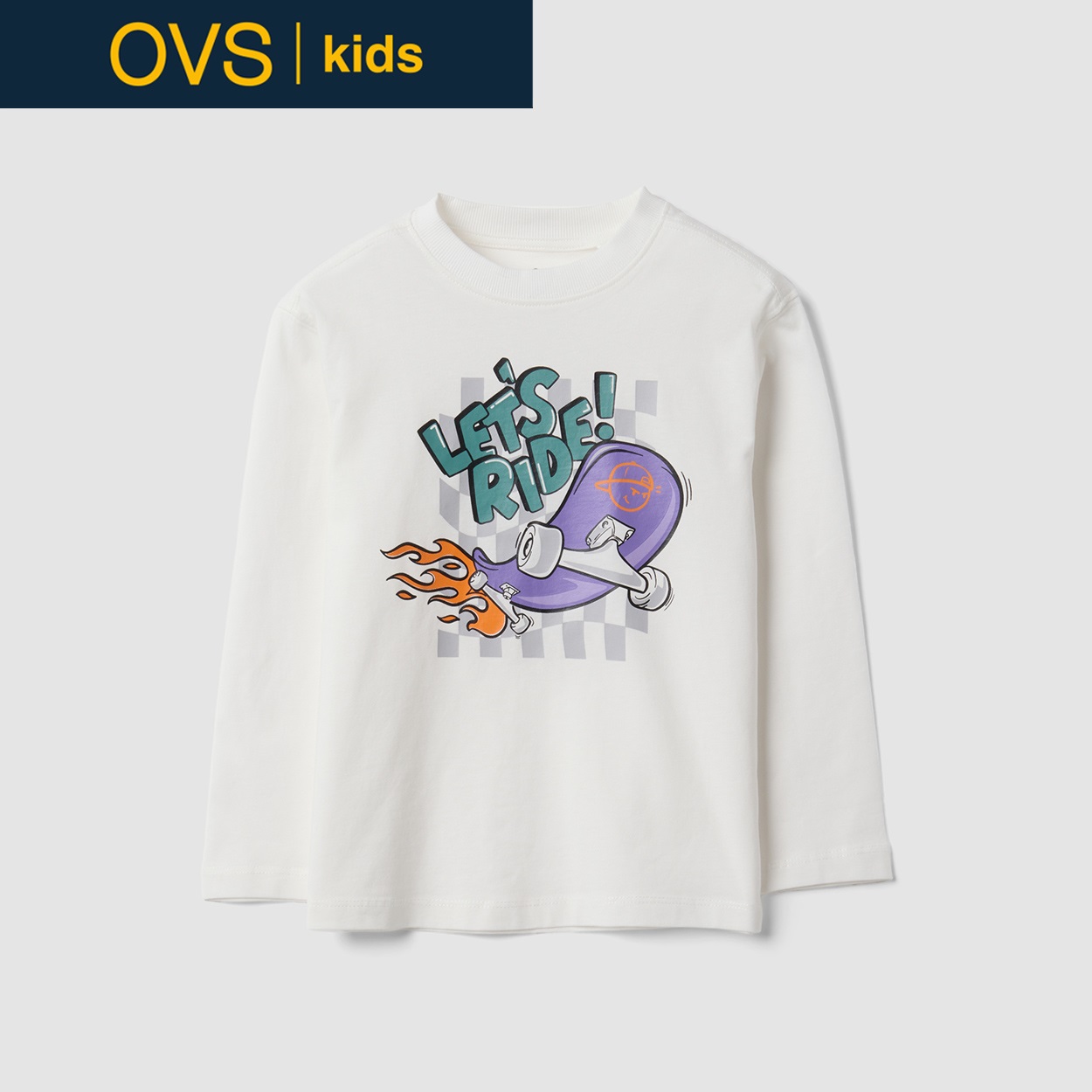 OVS KIDS(オヴィエッセ キッズ) ホワイトピュアコットンクルーネックTシャツ キッズ 男の子(クラウドホワイト-116cm)