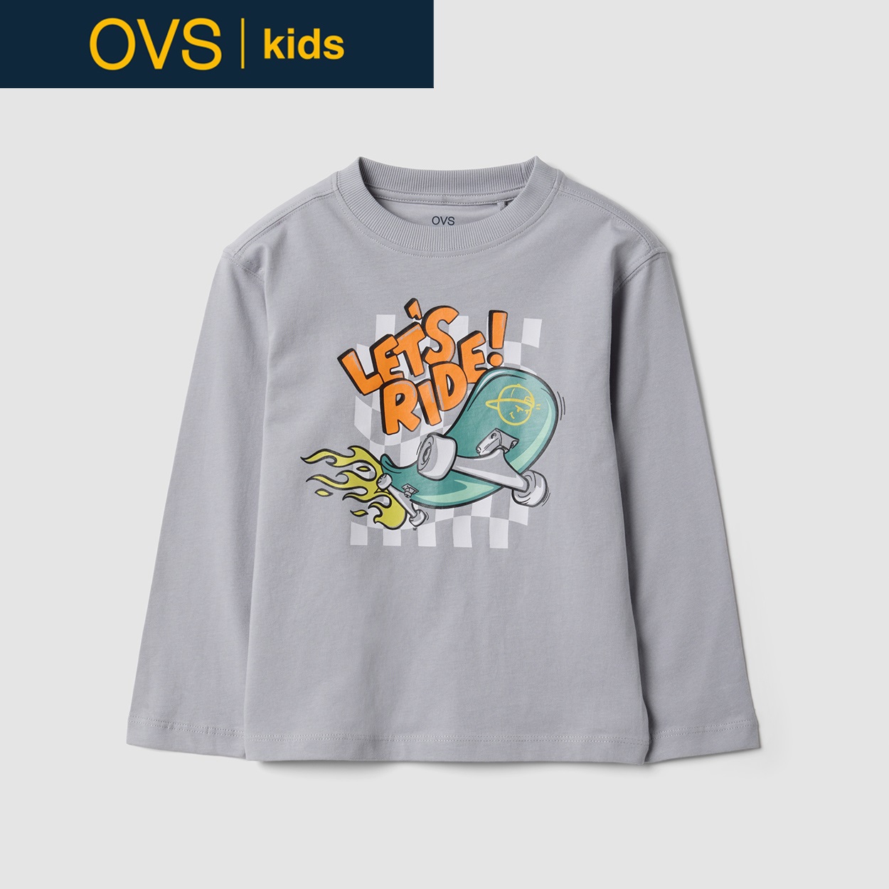 OVS KIDS(オヴィエッセ キッズ) グレーピュアコットンTシャツ キッズ 男の子(アロイグレー-140cm)
