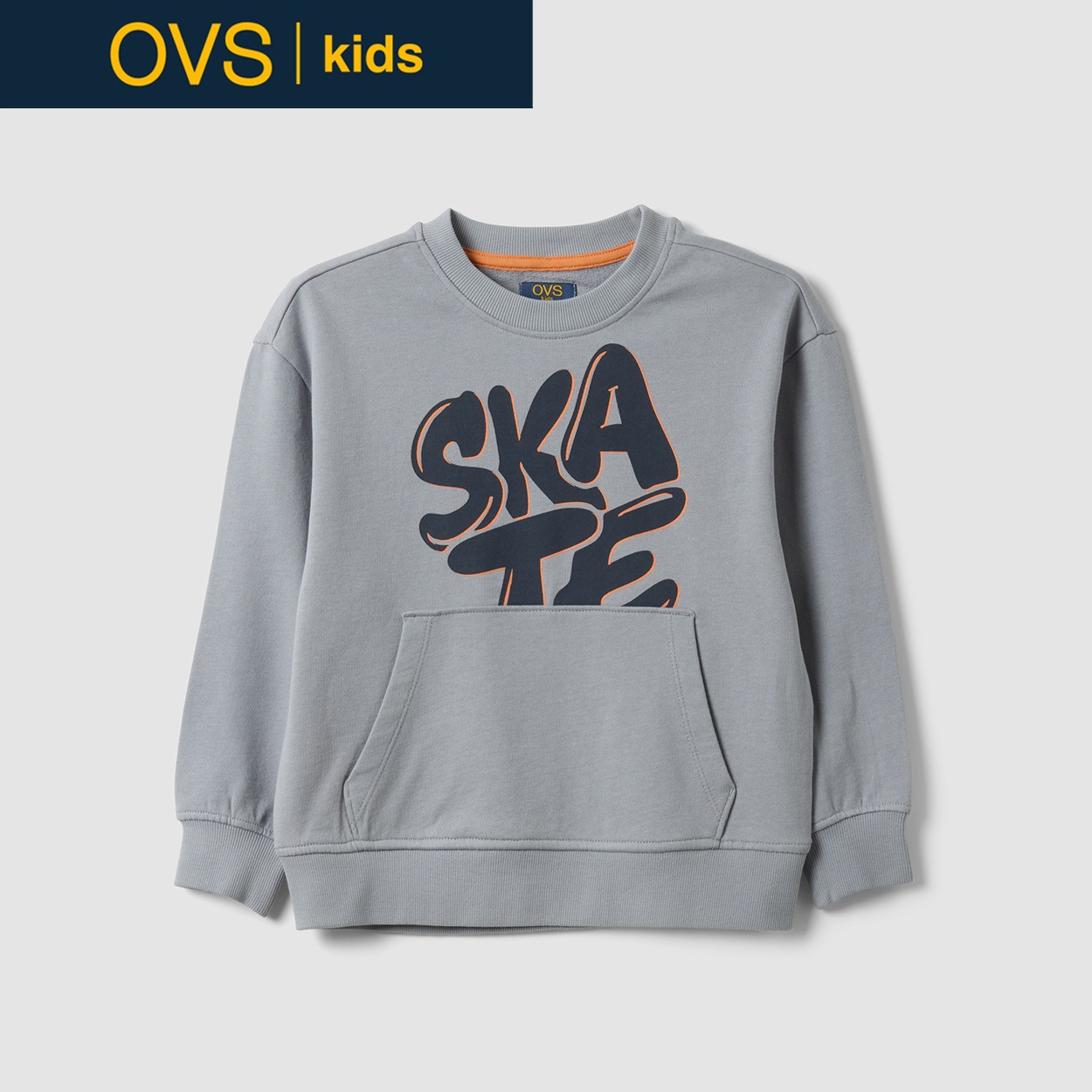 OVS KIDS(オヴィエッセ キッズ) グレーピュアコットンオーバーサイズパーカー キッズ 男の子(アロイグレー-134cm)