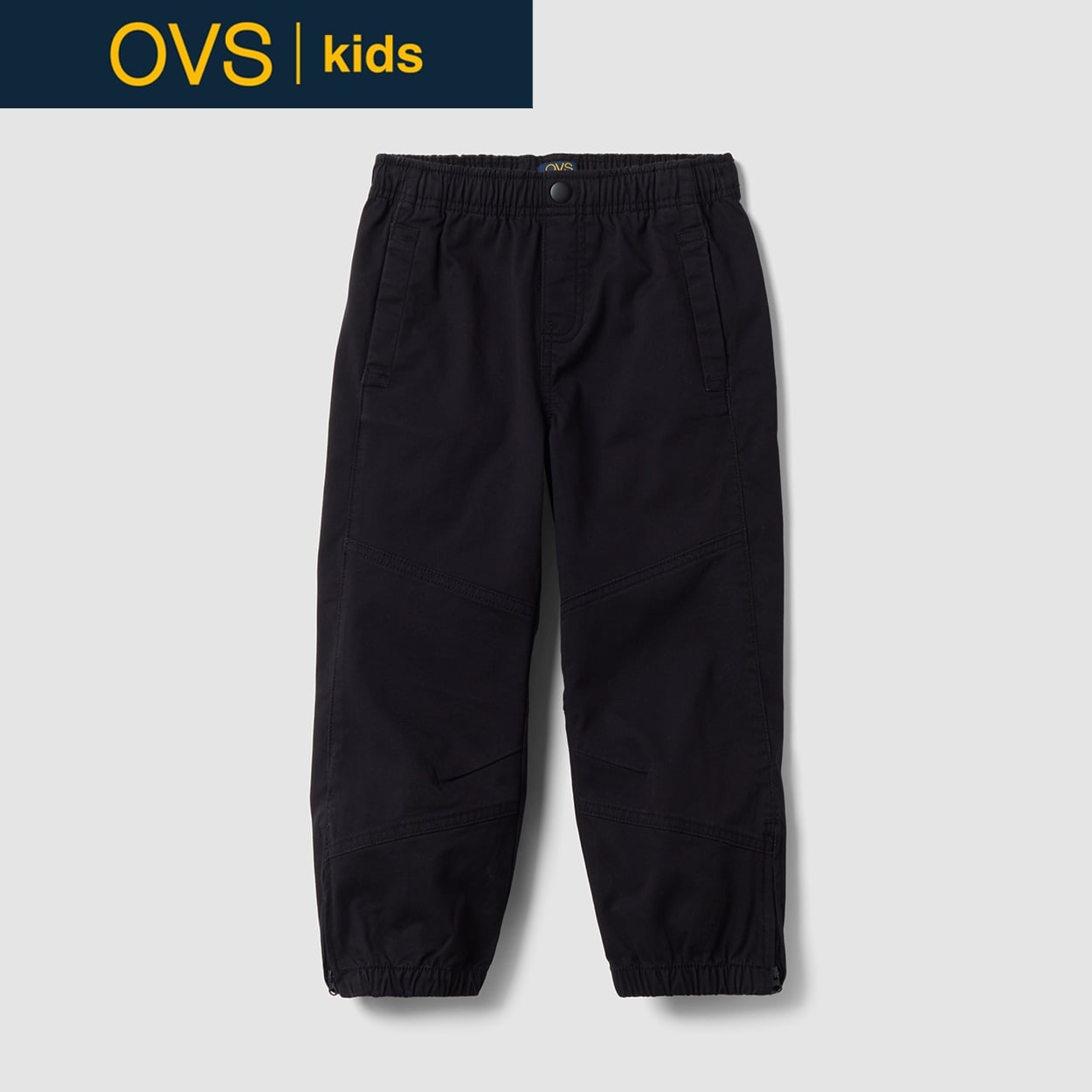 OVS KIDS(オヴィエッセ キッズ) ブラック ストレッチコットン ジョガーパンツ キッズ 男の子(ブラックビューティー-122cm)