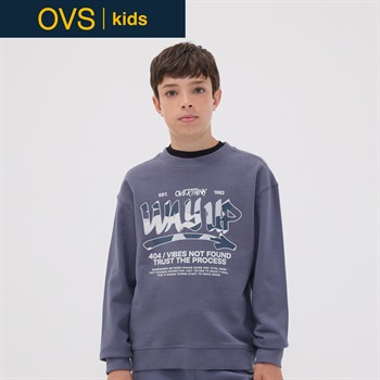 OVS KIDS(オヴィエッセ キッズ) グレーピュアコットンリラックスフィットスウェットシャツ キッズ 男の子(グリザイユグレー-146cm)