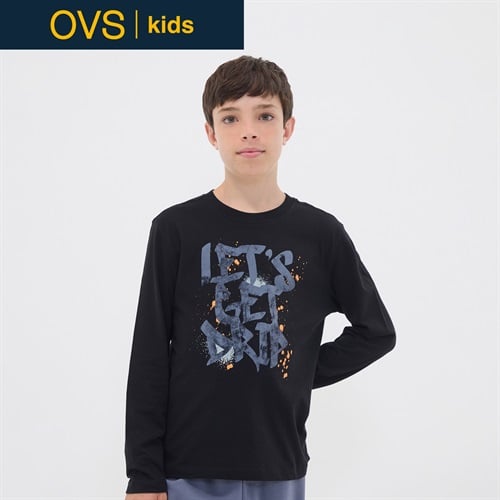 OVS KIDS(オヴィエッセ キッズ) ブラックオーガニックコットンリラックスフィットTシャツ キッズ 男の子