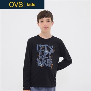 OVS KIDS(オヴィエッセ キッズ) ブラックオーガニックコットンリラックスフィットTシャツ キッズ 男の子(ブラックビューティー-146cm)