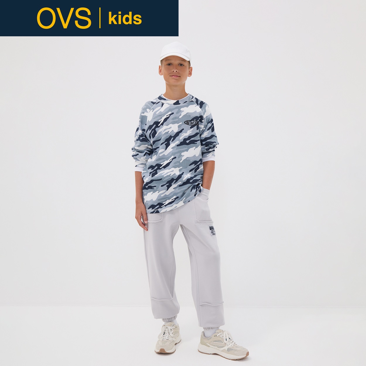 OVS KIDS(オヴィエッセ キッズ) グレーピュアコットンジョガーパンツ キッズ 男の子(マイクロチップグレー-164cm)