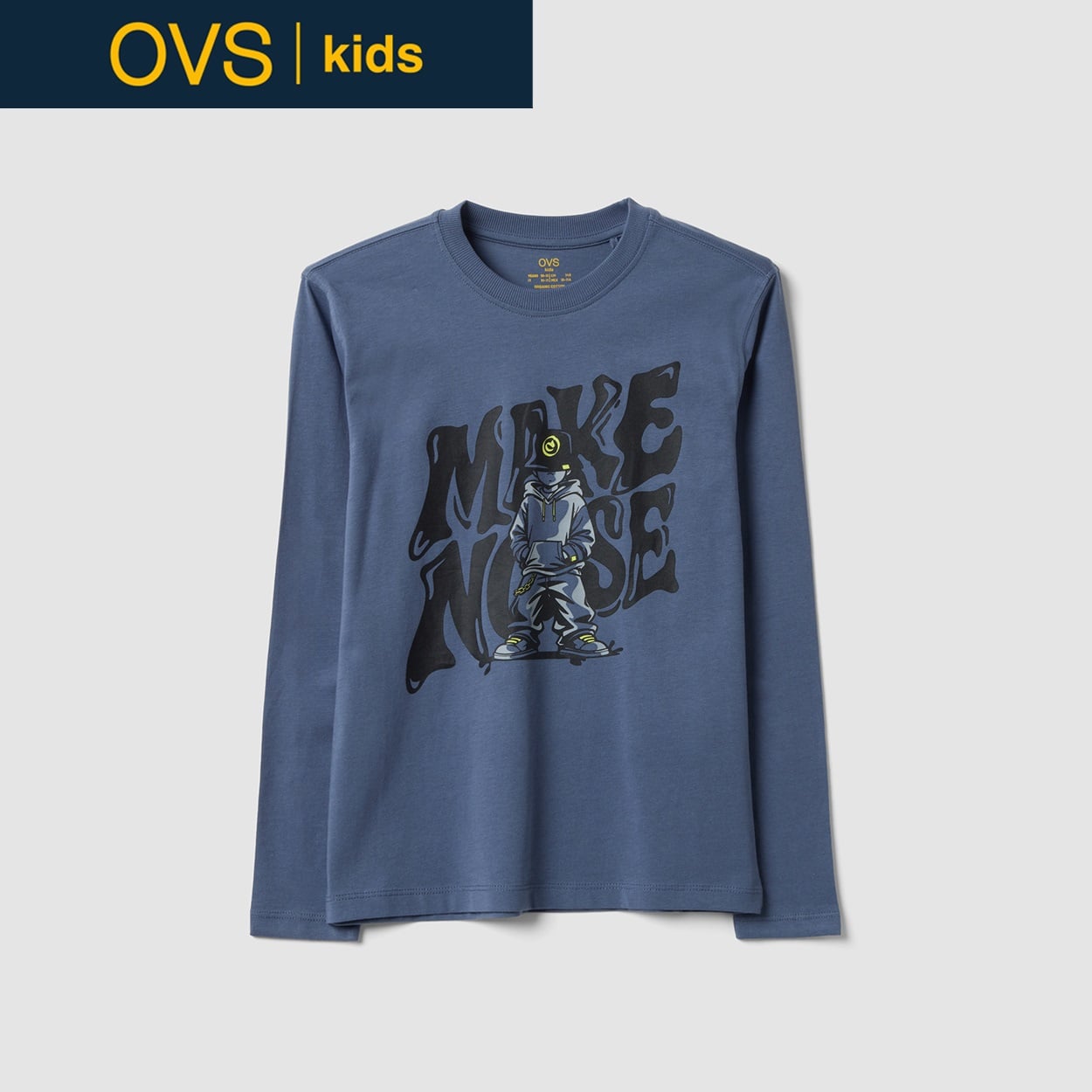 OVS KIDS(オヴィエッセ キッズ) グレーオーガニックコットンリラックスフィットTシャツ キッズ 男の子(グリザイユグレー-146cm)