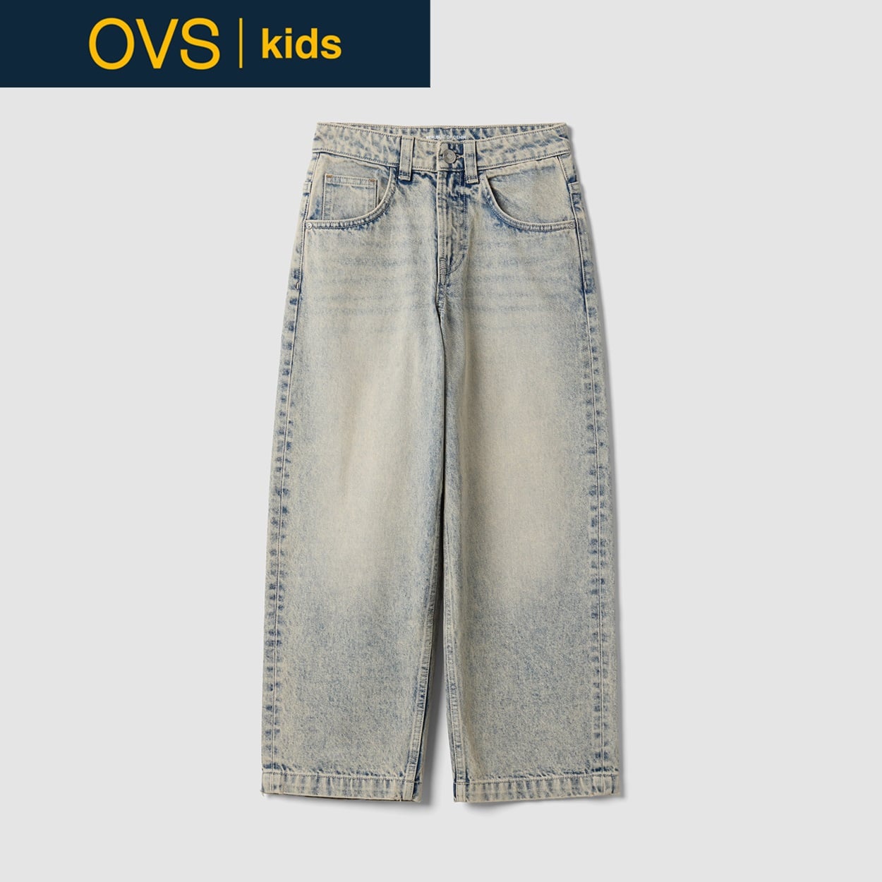 OVS KIDS(オヴィエッセ キッズ) ライトウォッシュピュアコットンスケーターフィットデニムパンツ キッズ 男の子(ライトブルー-146cm)