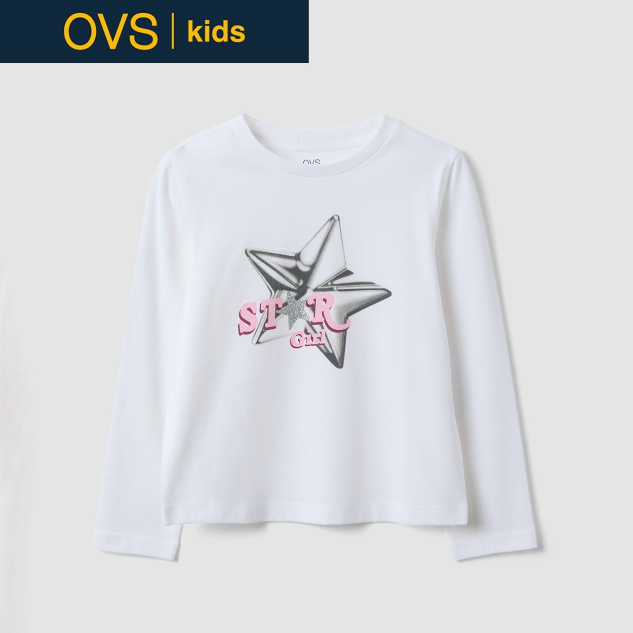 OVS KIDS(オヴィエッセ キッズ)  ホワイト オーガニックコットン Tシャツ キッズ 女の子(ブライトホワイト-116cm)