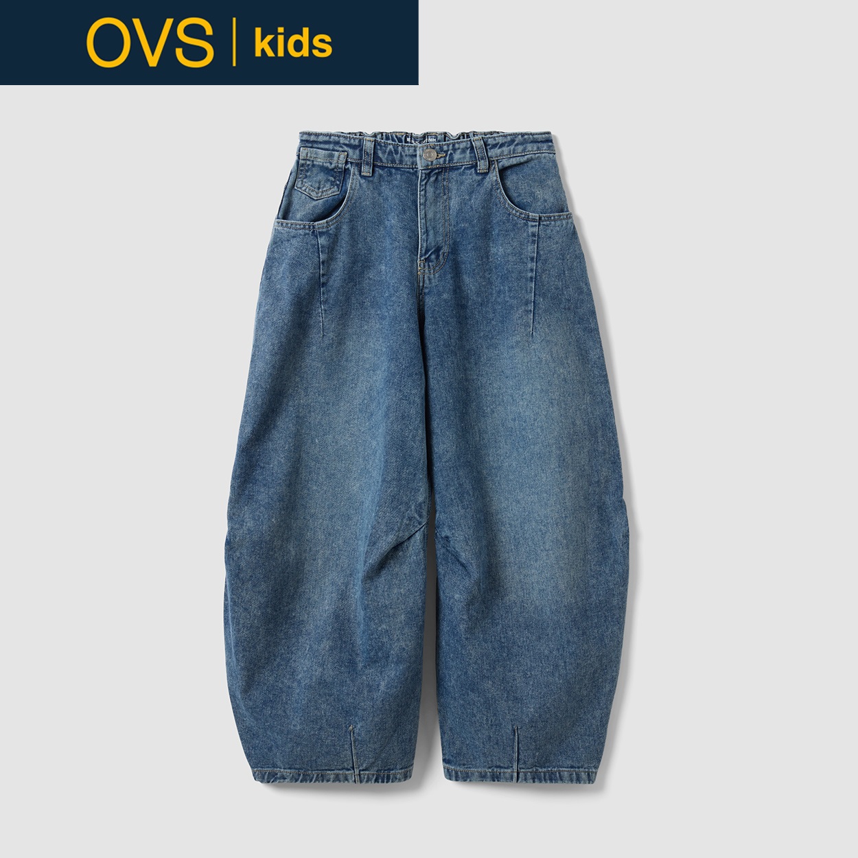 OVS KIDS(オヴィエッセ キッズ) ブルーピュアコットンデニムパンツ キッズ 女の子(ブルー-146cm)
