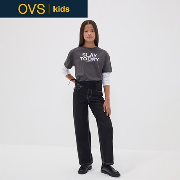 OVS KIDS(オヴィエッセ キッズ)  ブラック ピュアコットン デニムパンツ キッズ 女の子(ブラック-146cm)