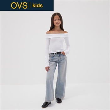 OVS KIDS(オヴィエッセ キッズ)  ライトブルー ピュアコットン ワイドレッグ デニムパンツ キッズ 女の子(ライトブルー-146cm)