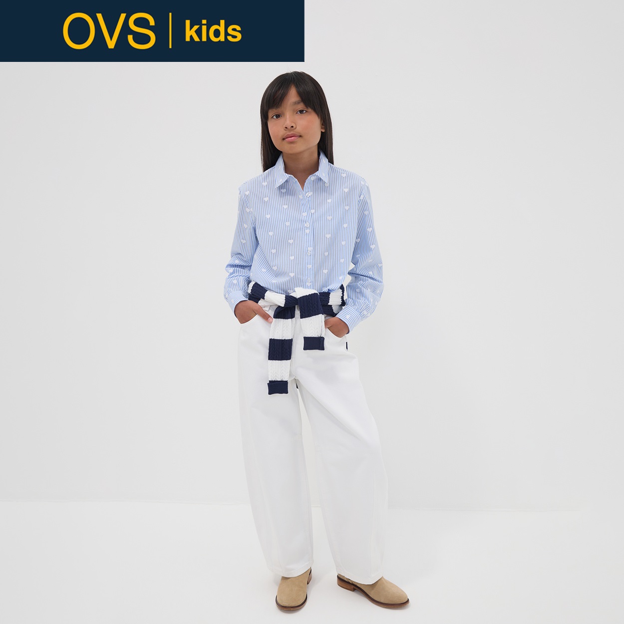 OVS KIDS(オヴィエッセ キッズ)  ホワイト ピュアコットン バギーパンツ キッズ 女の子(ホワイト-146cm)