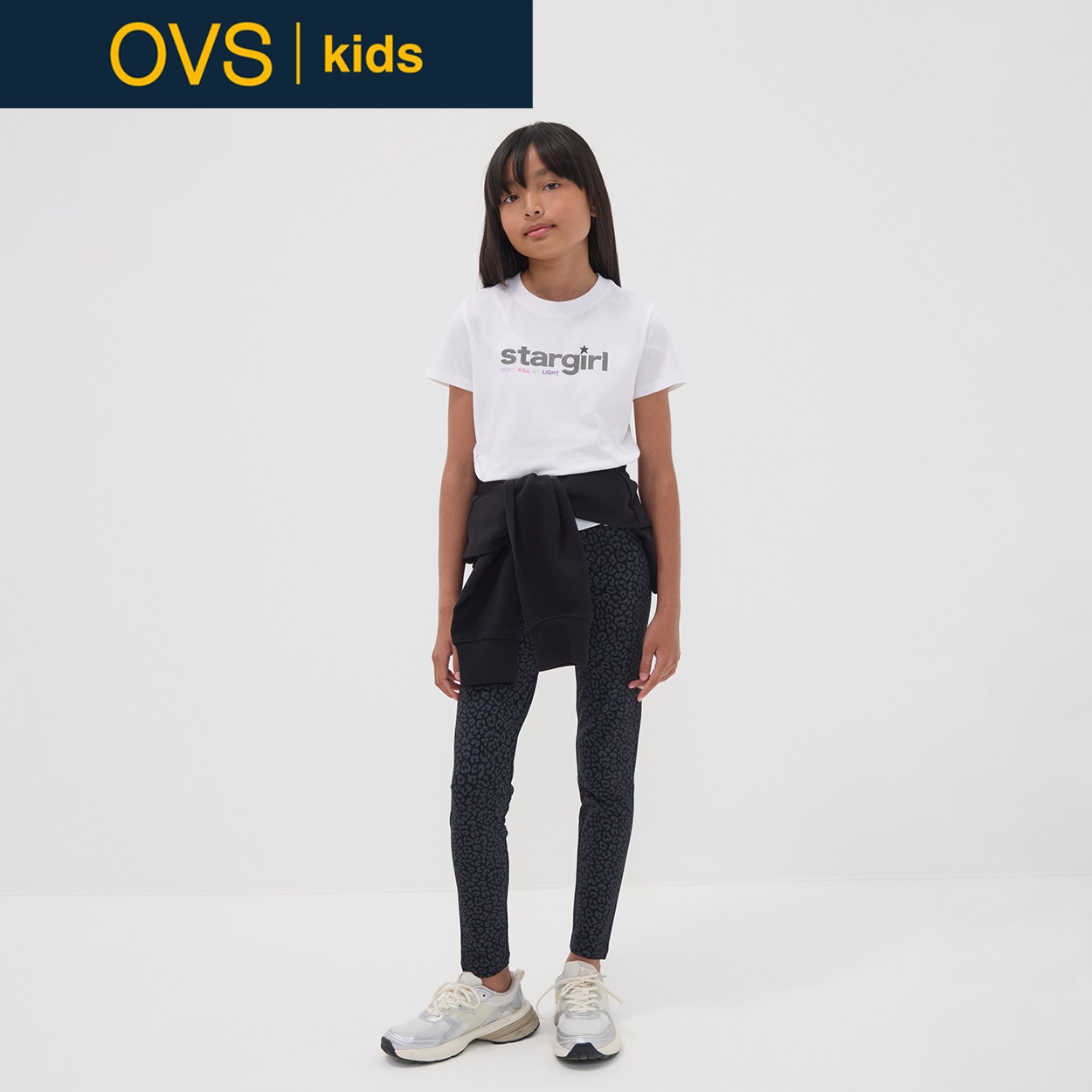 OVS KIDS(オヴィエッセ キッズ)  ブラック ストレッチオーガニックコットン スキニーフィット レギンス キッズ 女の子(ブラック×グレー-164cm)