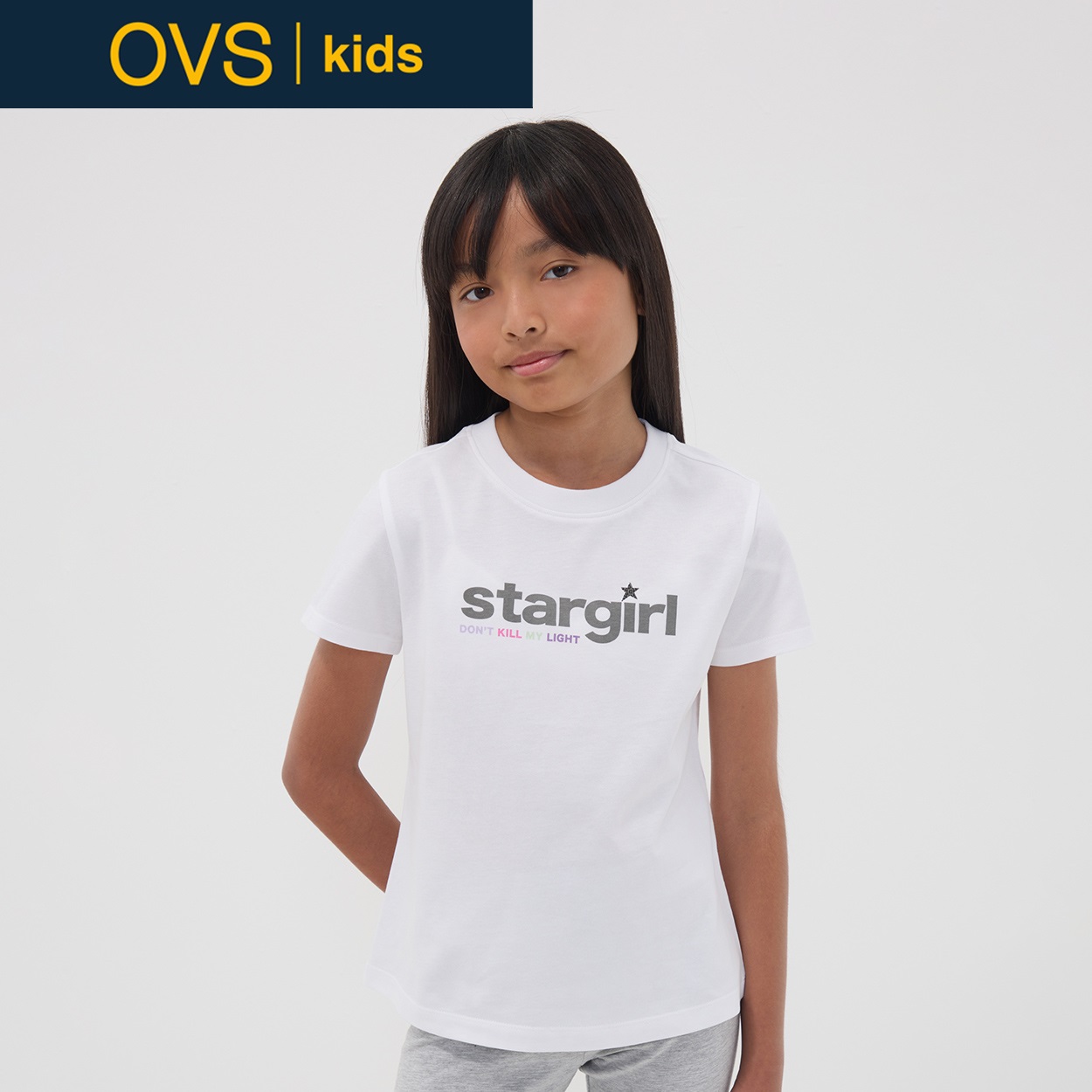 OVS KIDS(オヴィエッセ キッズ)  ホワイト ピュアオーガニックコットン Tシャツ キッズ 女の子(ルーセントホワイト-152cm)