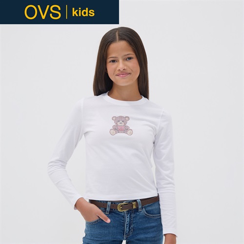 OVS KIDS(オヴィエッセ キッズ)  ホワイト ピュアコットン クルーネック Tシャツ キッズ 女の子