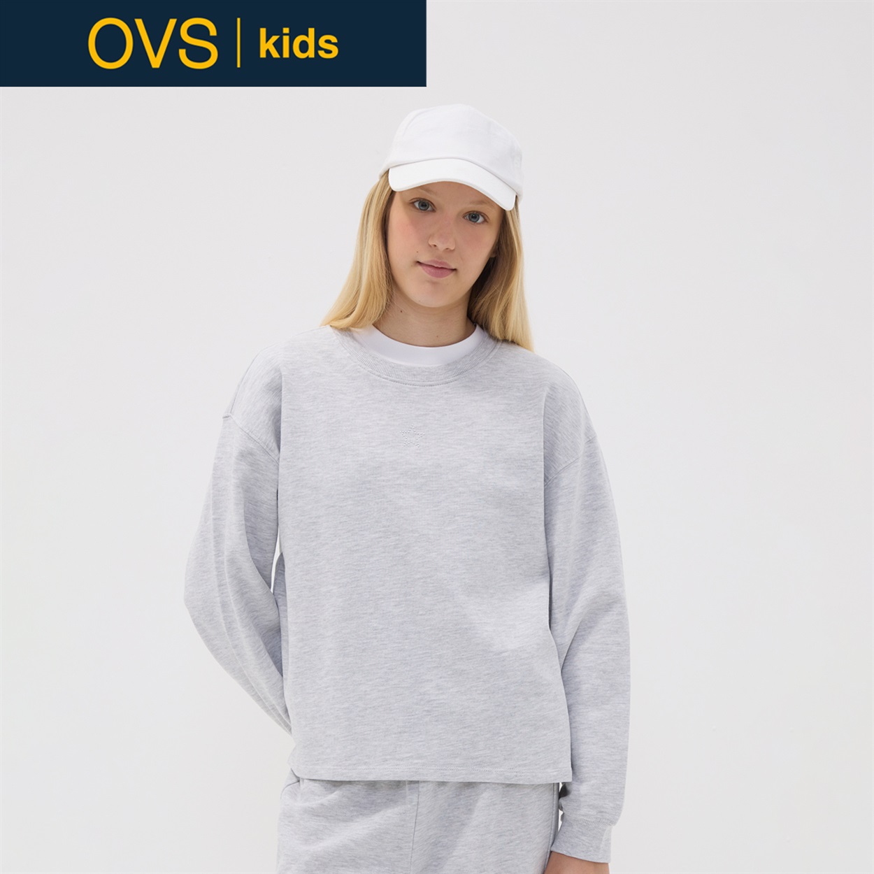 OVS KIDS(オヴィエッセ キッズ)  グレー ピュアコットン スウェットシャツ キッズ 女の子(ライトグレーメランジ-152cm)