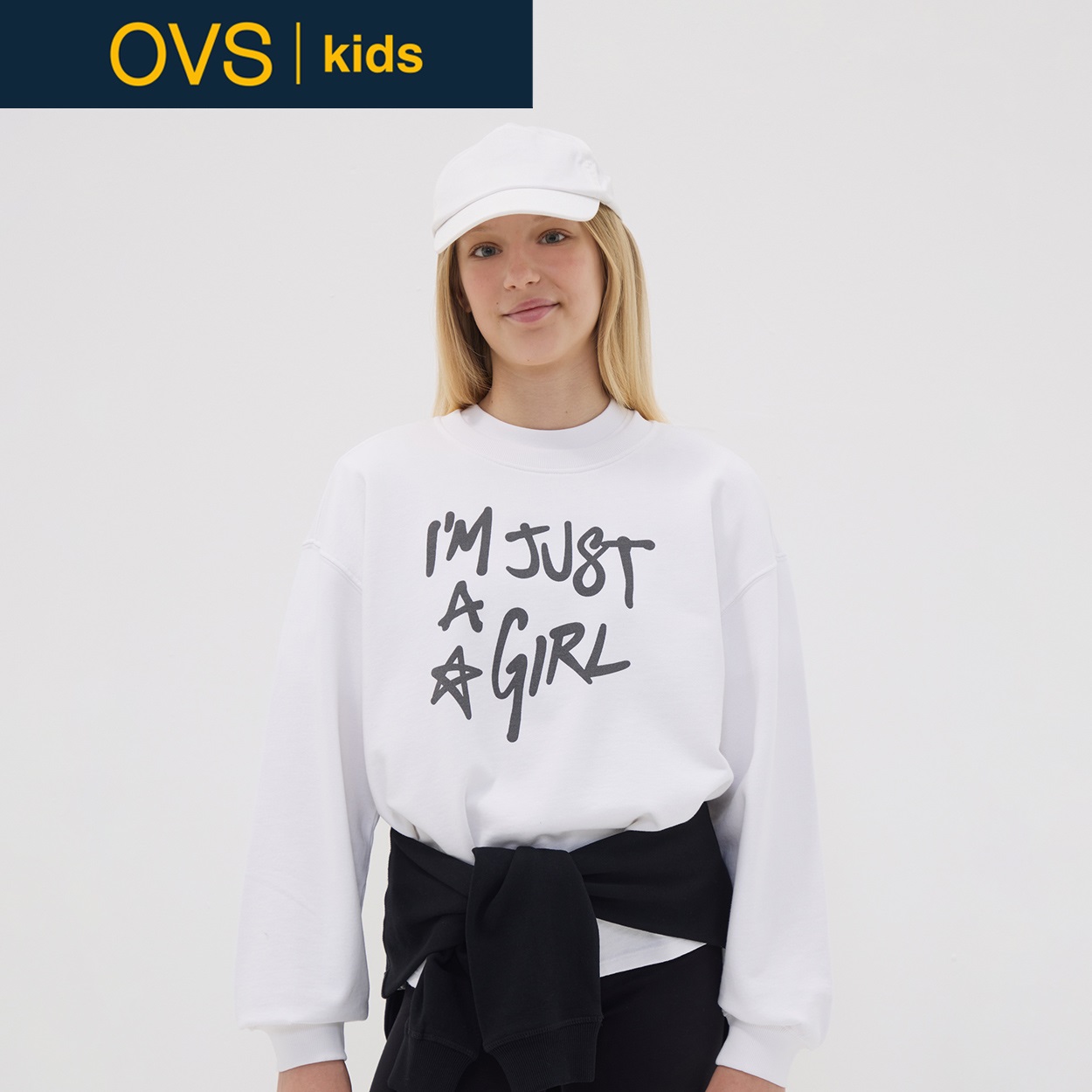 OVS KIDS(オヴィエッセ キッズ)  ホワイト ピュアコットン スウェットシャツ キッズ 女の子(ルーセントホワイト-146cm)