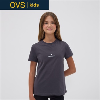 OVS KIDS(オヴィエッセ キッズ)  グレー オーガニックコットン Tシャツ キッズ 女の子(アイアンブラック-146cm)