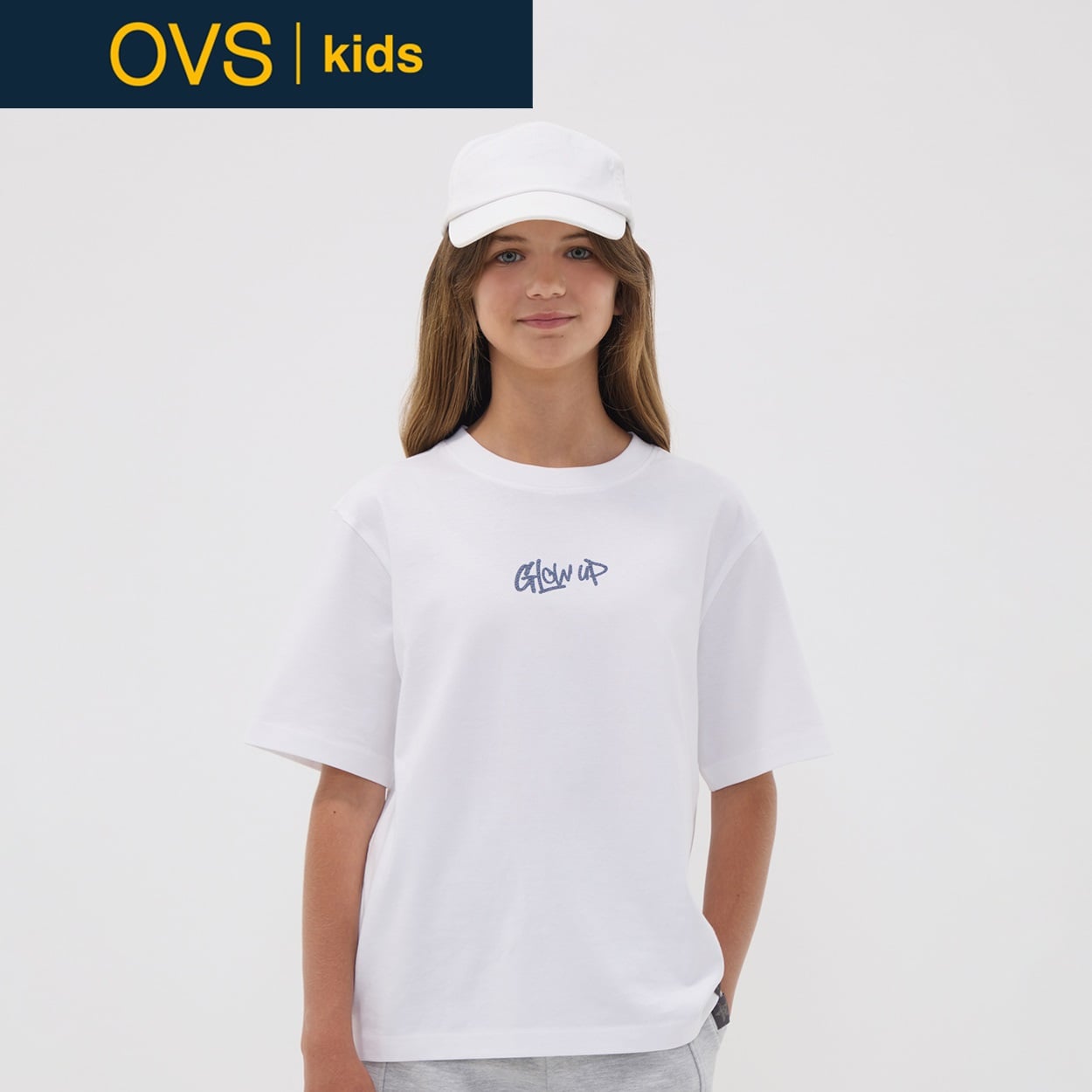 OVS KIDS(オヴィエッセ キッズ)  ホワイト ピュアコットン オーバーサイズ Tシャツ キッズ 女の子(ブライトホワイト-158cm)