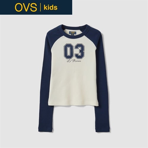 OVS KIDS(オヴィエッセ キッズ)  ブルー ストレッチコットン Tシャツ（配色スリーブ） キッズ 女の子