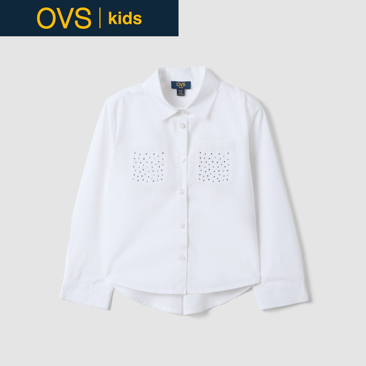 OVS KIDS(オヴィエッセ キッズ)  ホワイト ピュアコットン シャツ キッズ 女の子(ブライトホワイト-116cm)